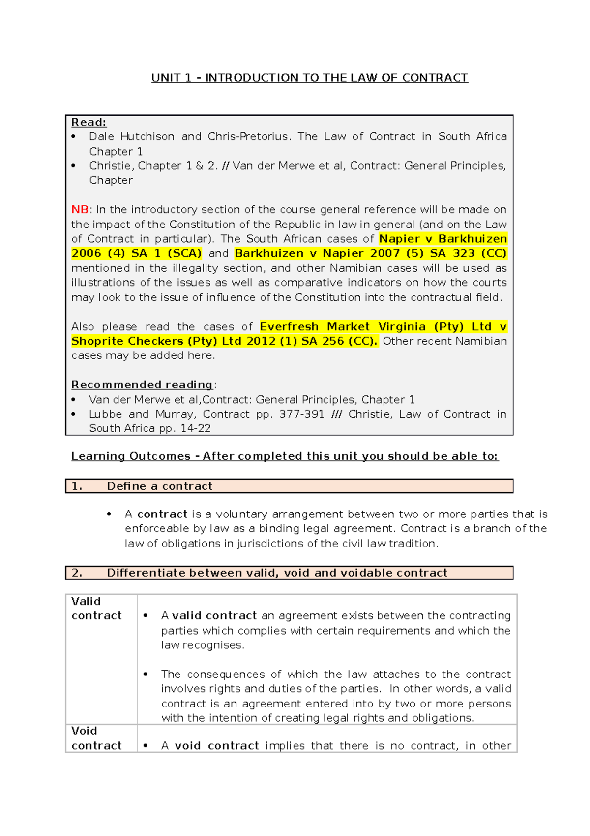 All units - notes - UNIT 1 - INTRODUCTION TO THE LAW OF CONTRACT Read ...