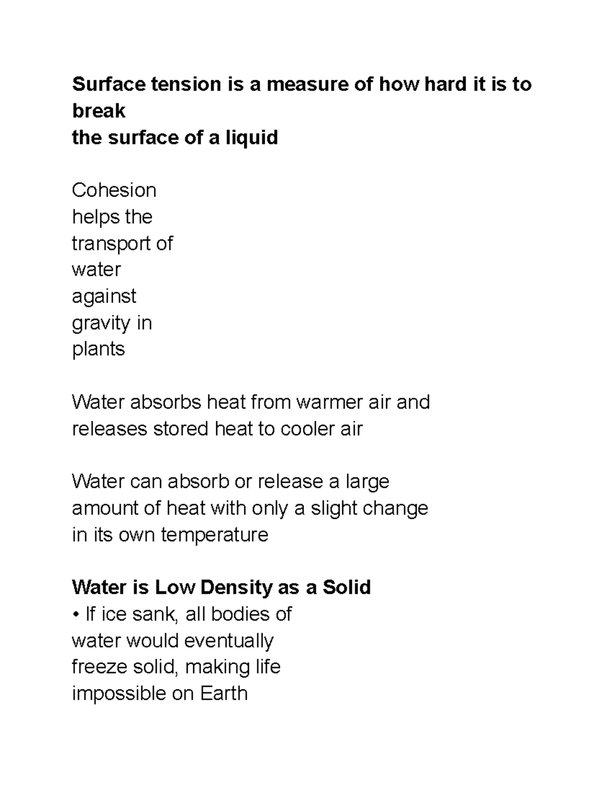 BIOL 1345 Module 2 Water Surface tension is a measure of how hard it