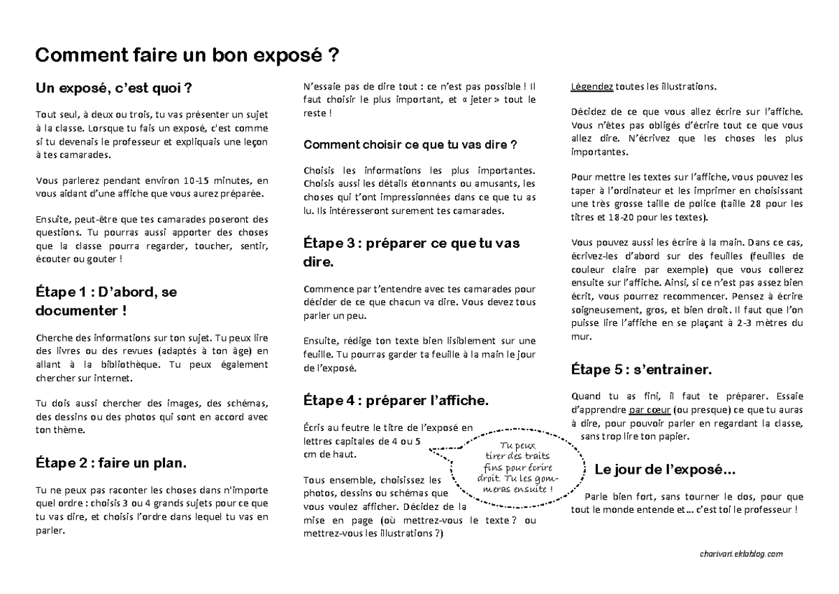 Comment faire un bon expose v2 - charivari.eklablog Tu peux tirer des ...
