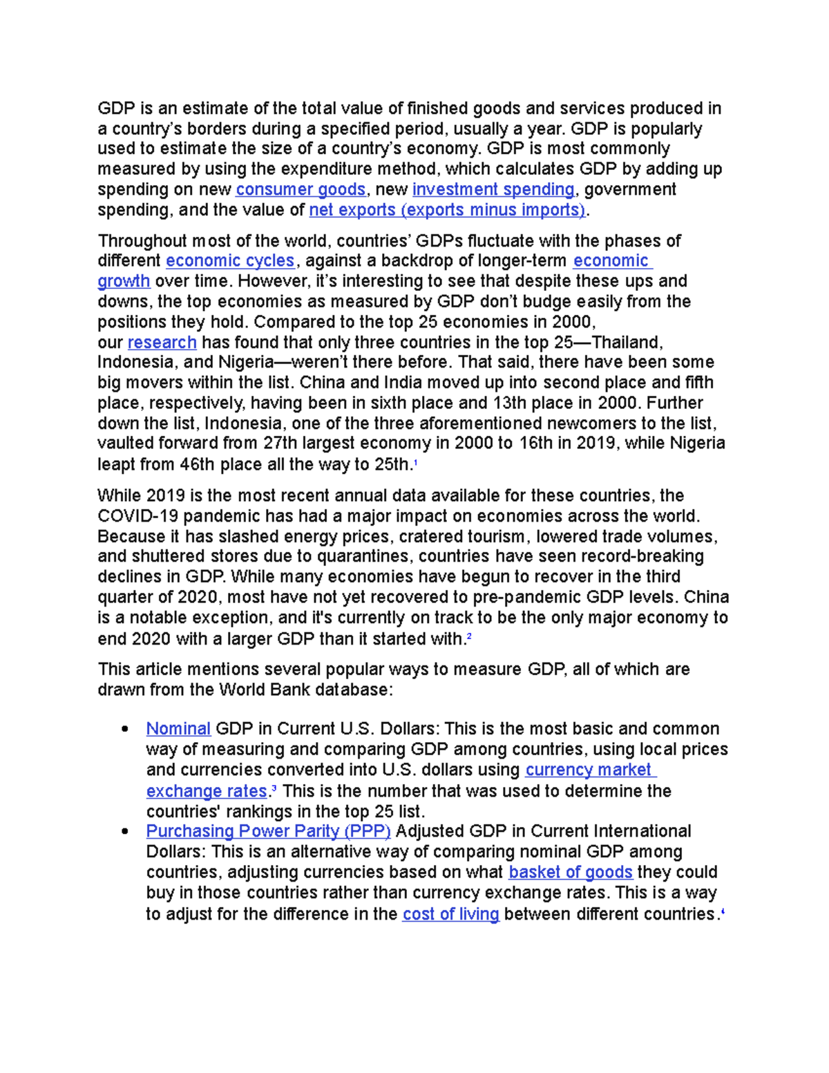 World Economies - GDP is an estimate of the total value of finished ...