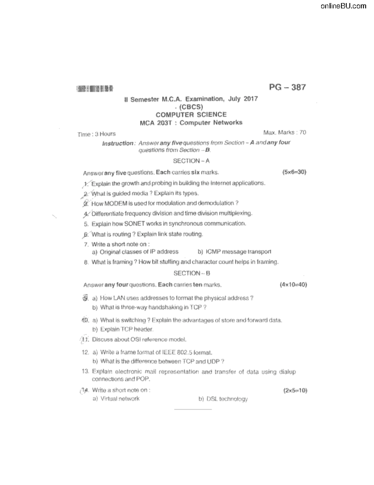 Exam February 2017, Questions - Computer Networks - On Lin Eb U. Co M 