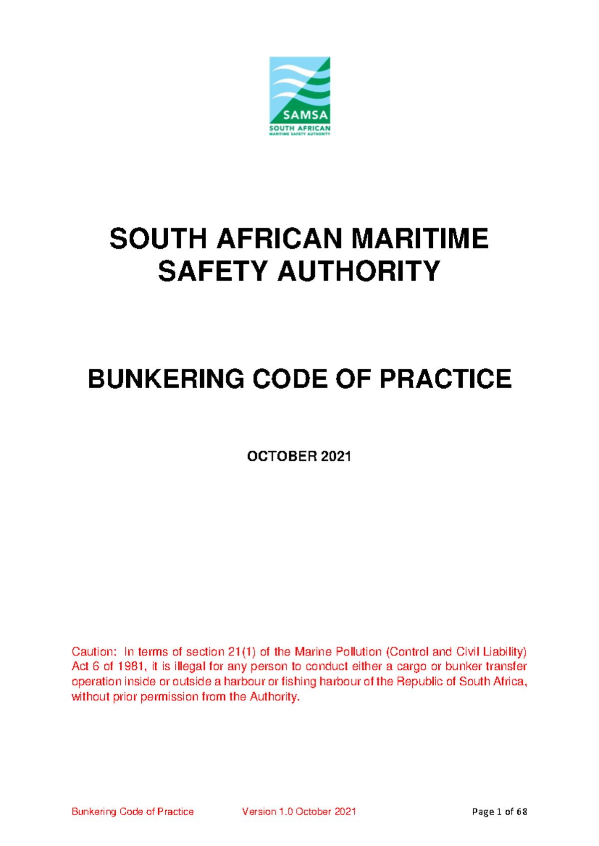 Bunkering Code Of Practice South African Maritime Safety Authority Bunkering Code Of Practice