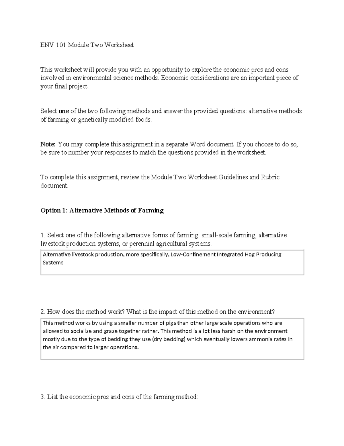 ENV 101 Module Two Worksheet - ENV 101 Module Two Worksheet This ...