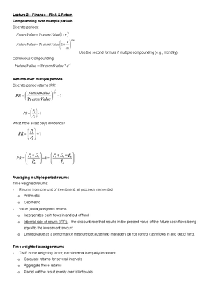 FINC Notes Week 1-7 - Lecture 1 – Chapter 3 – Introduction Securities ...