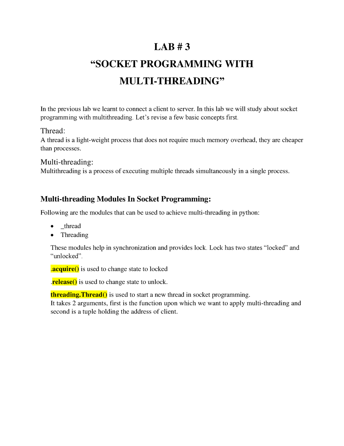 133397663271551183 - LAB # 3 “SOCKET PROGRAMMING WITH MULTI-THREADING ...