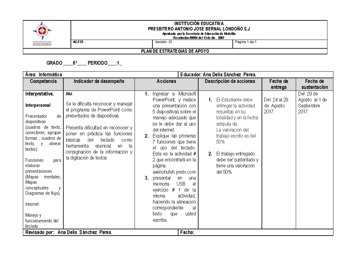 Estrategia DE Apoyo INFO PE 2 - INSTITUCI”N EDUCATIVA PRESBITERO ...