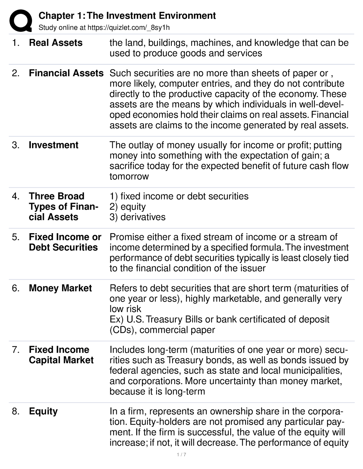 Chap 1 quizlet summary Study online at quizlet 8sy1h Real Assets 