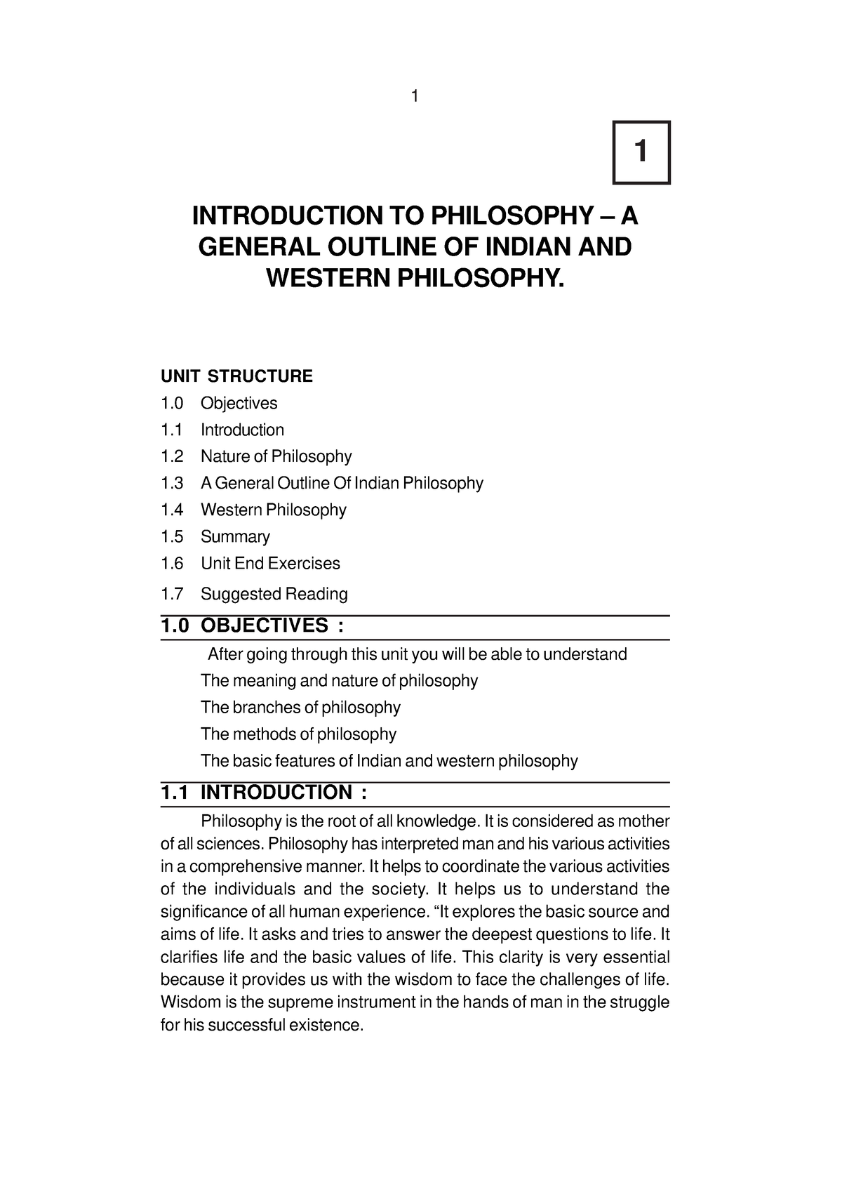 Philosophy - Bpe Notes - UNIT STRUCTURE 1 Objectives 1 Introduction 1 ...