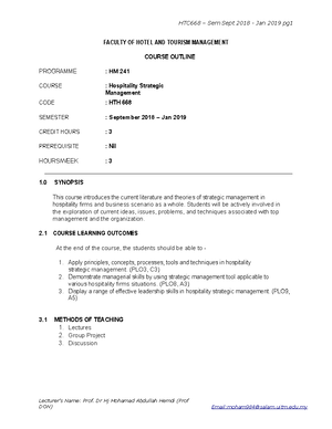 Company Overview - note - FACULTY OF HOTEL AND TOURISM MANAGEMENT ...