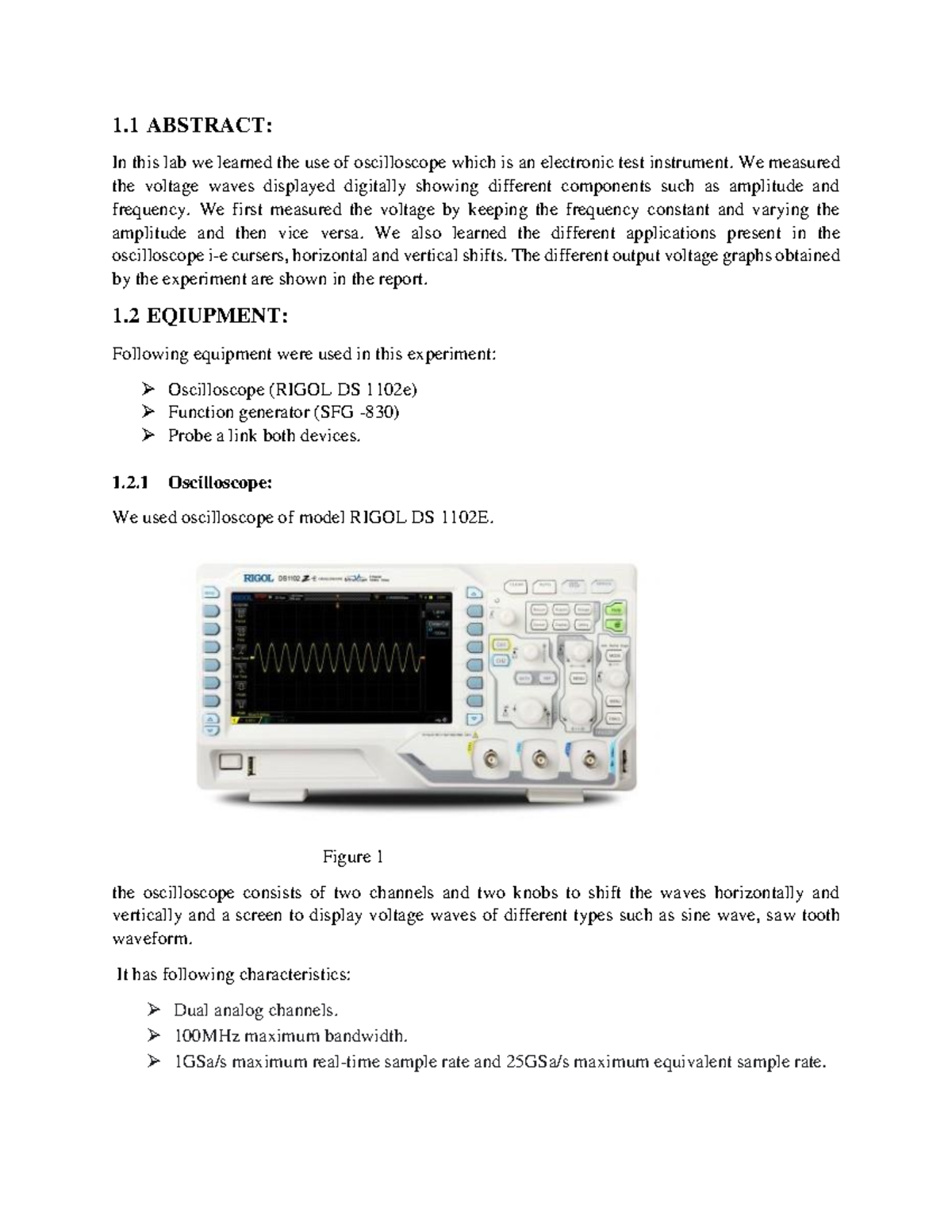 EDC lab report 1 a brief introduction to oscilloscope 1 ABSTRACT