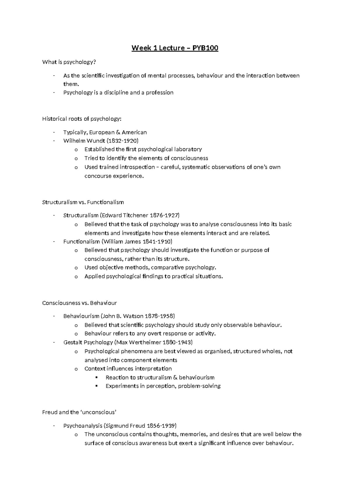 Week 1 Lecture - Week 1 Lecture – PYB What is psychology? - As the ...