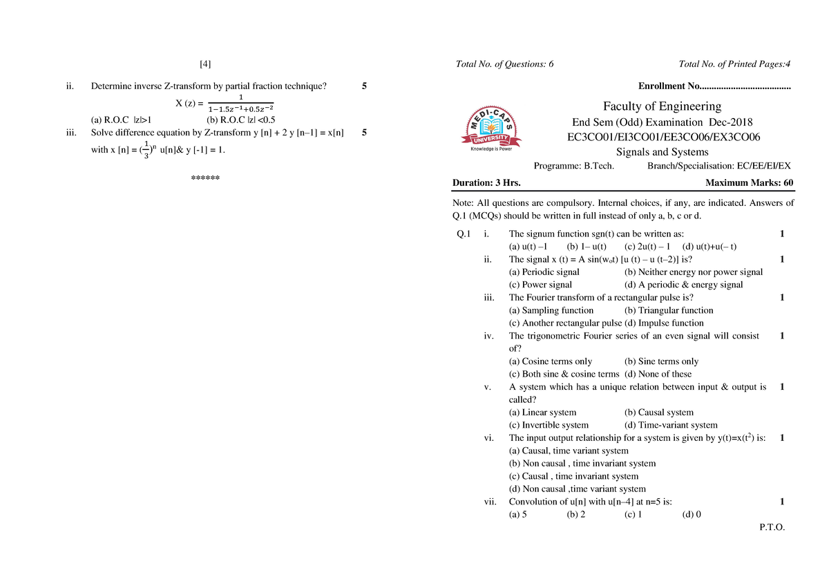Signals And System 1 - [4] Ii. Determine Inverse Z-transform By Partial ...