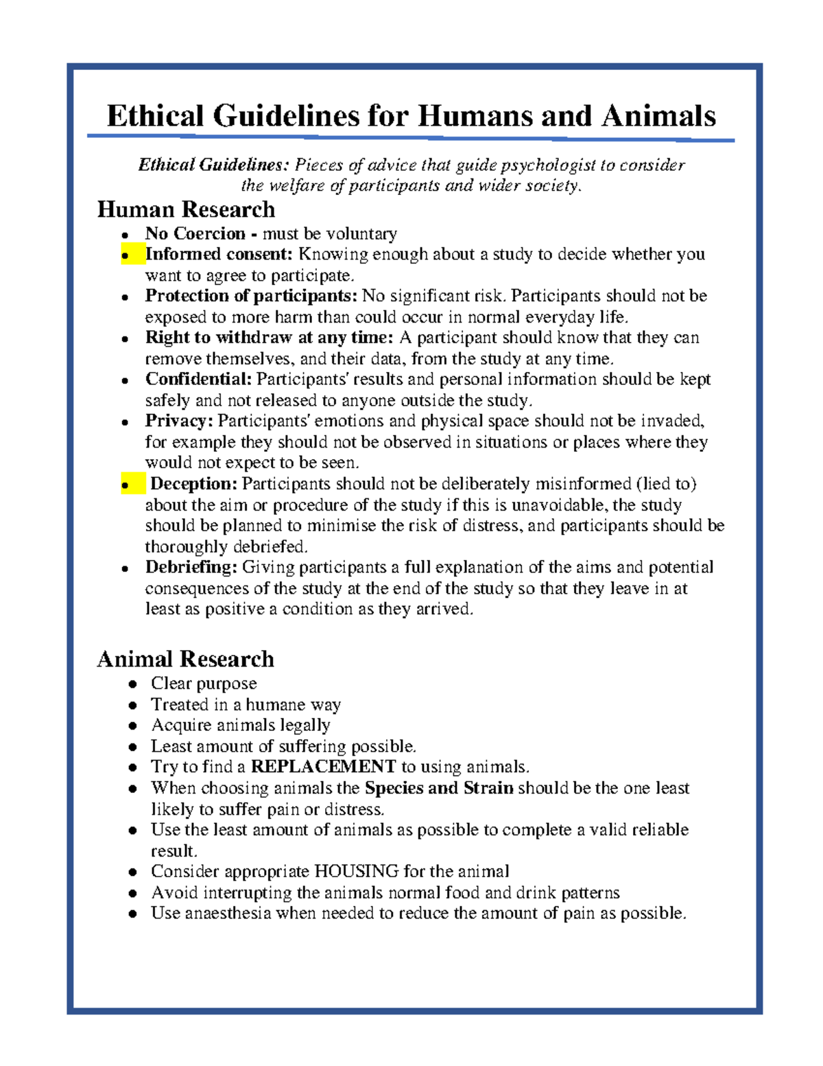 Tavien Smith - Module 7 Human and Animal Ethical Guidelines ( Notes ...