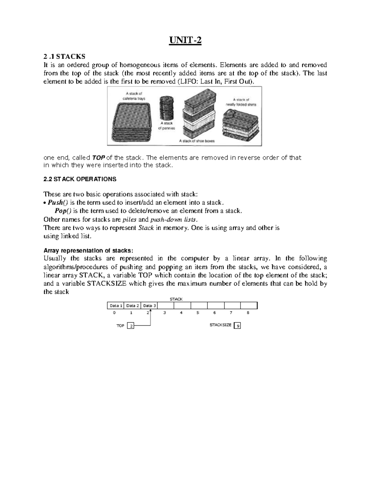 UNIT 2 8 33 - dsa - UNIT- 2 .1 STACKS It is an ordered group of ...