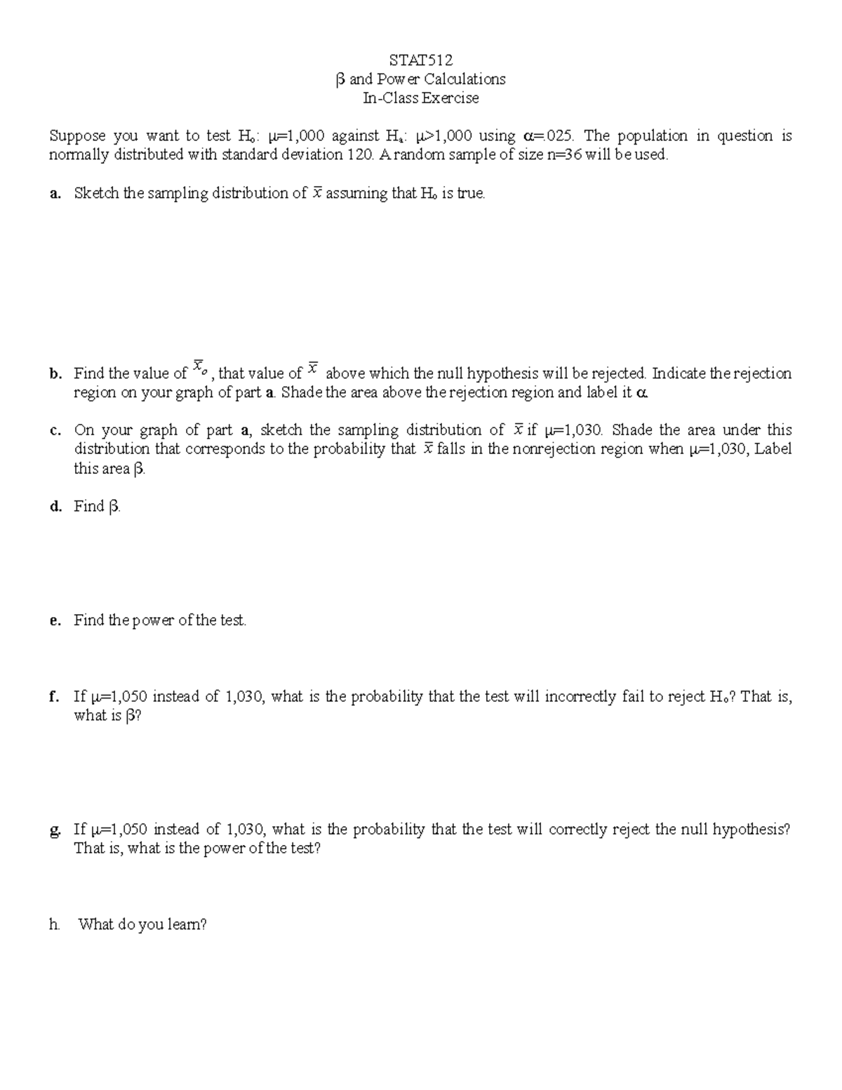 Beta and Power Calculation - STAT and Power Calculations In-Class ...