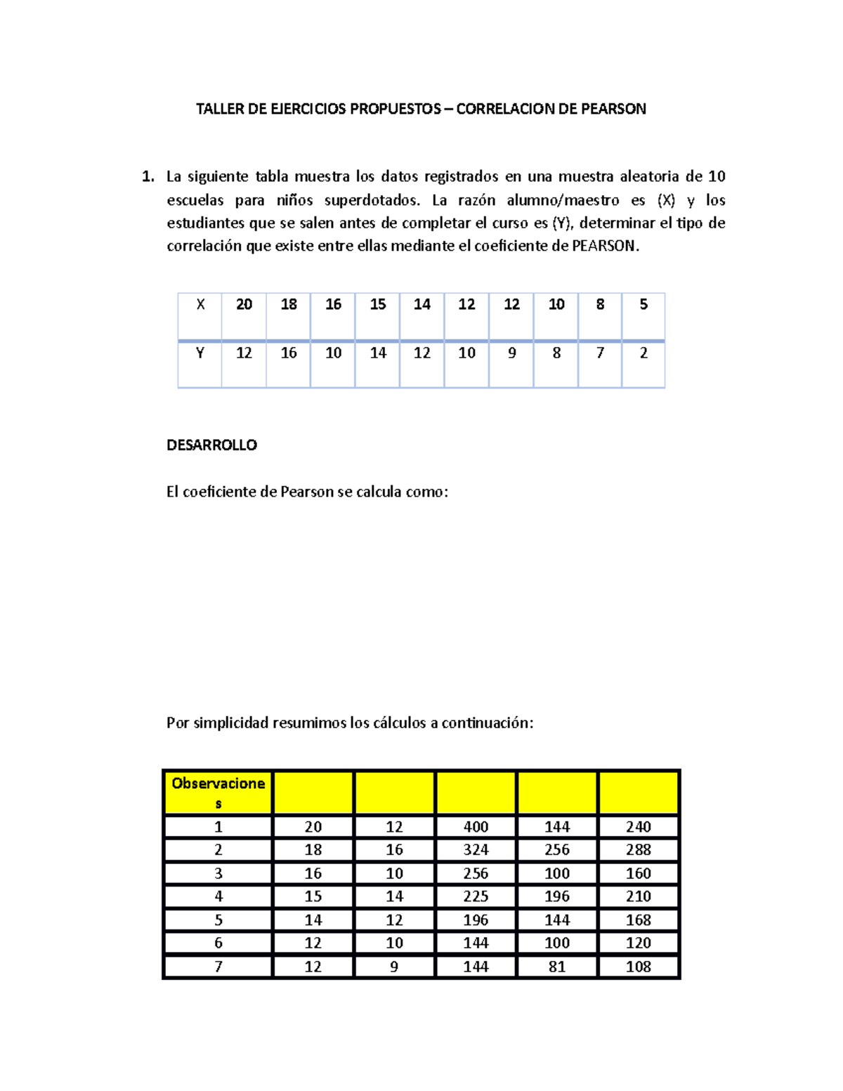 Taller DE Ejercicios Propuestos – Correlacion DE Pearson 031408 ...