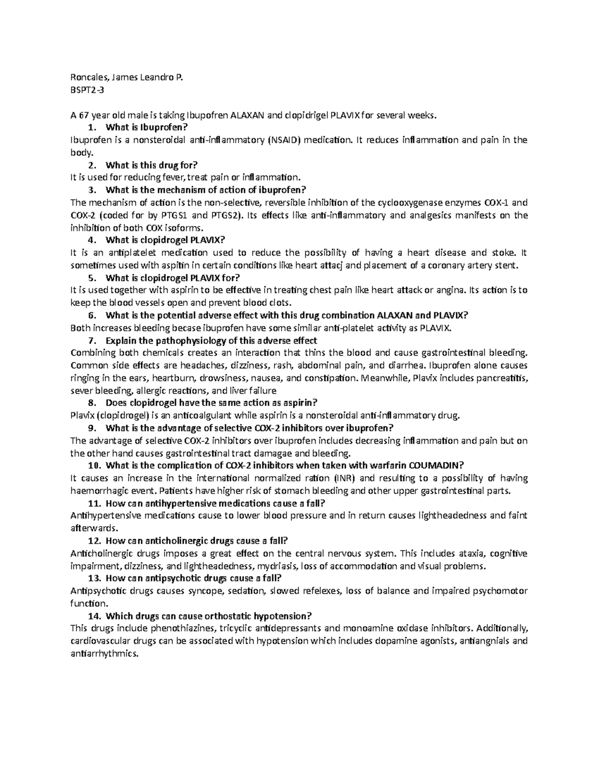 Pharma Assignment - Lecture notes 3 - Roncales, James Leandro P. BSPT2 ...