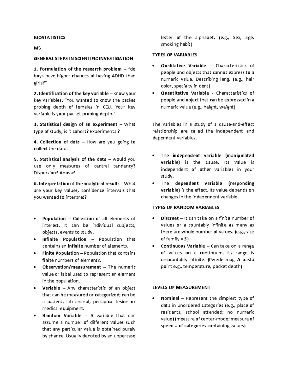 Biostatistics AND Epidemiology Reviewer BIOSTATISTICS M GENERAL STEPS IN SCIENTIFIC