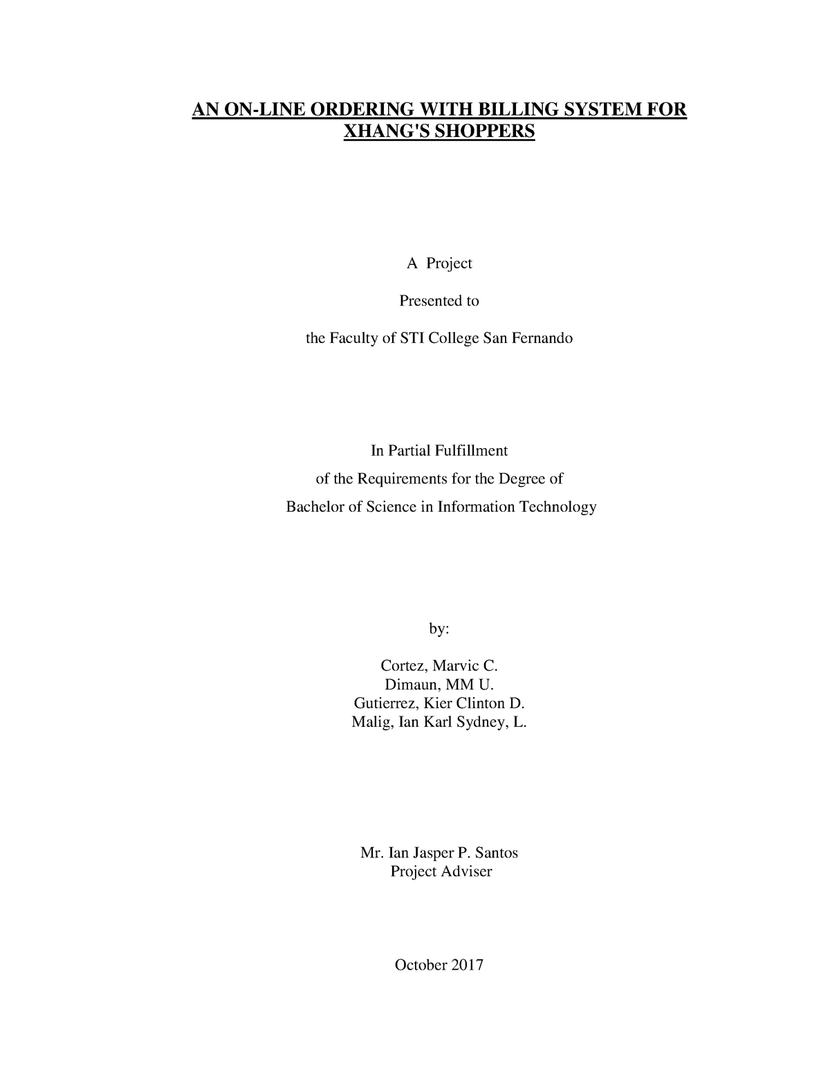 front page format for thesis