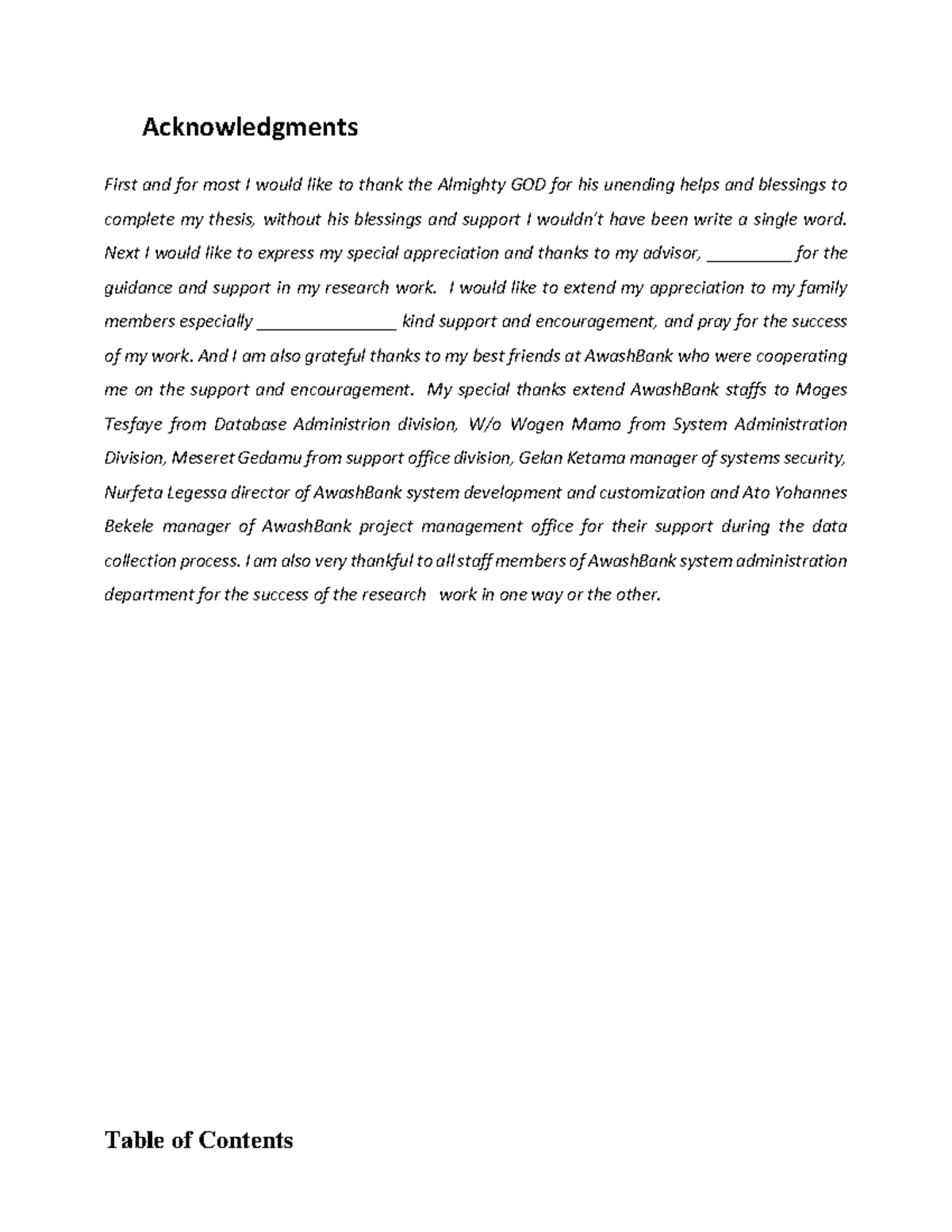 Dejene Final Before Formatting all - Acknowledgments First and for most ...
