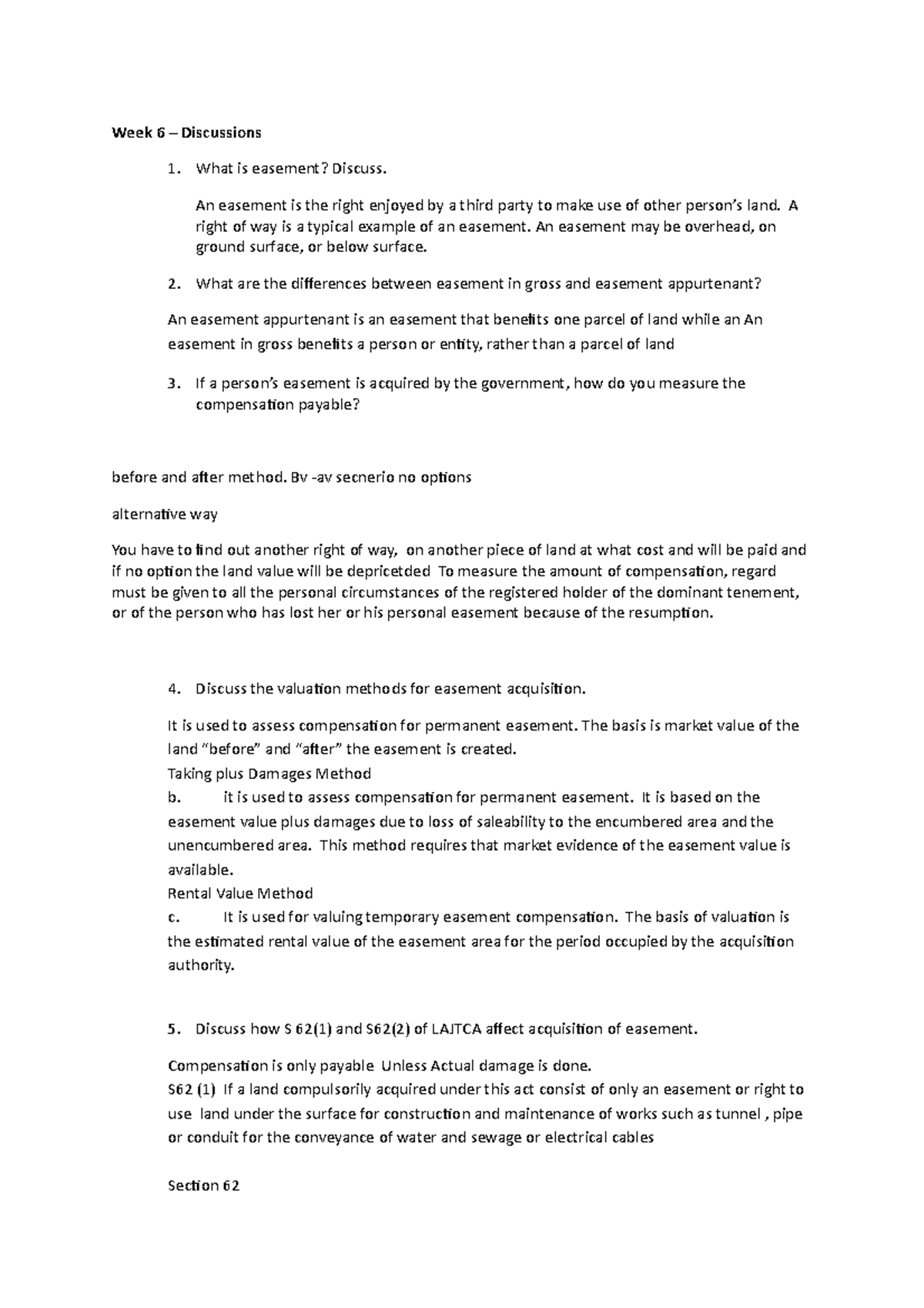 Module 6 Discussion Questions Week 6 Discussions What is easement