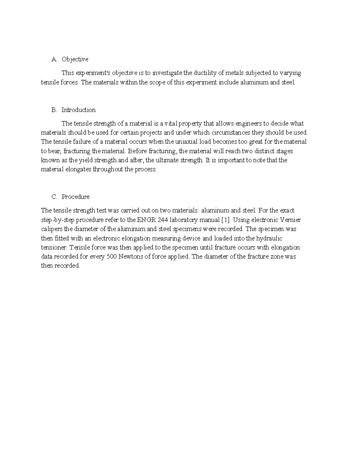 Experiment 2: Metal Ductility Test - A. Objective This experiment's ...