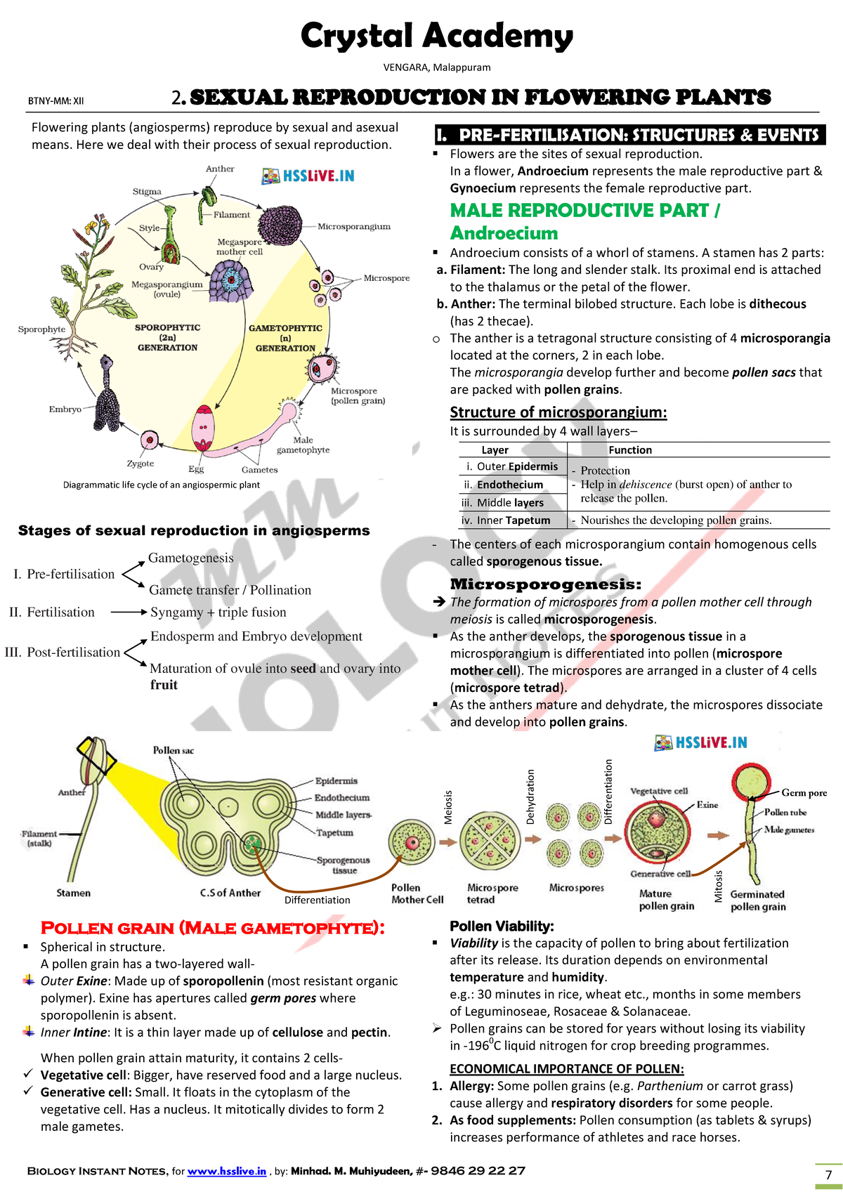 Hsslive Xii Botany Ch 2 Lecture Notes 12 Sexual Reproduction In