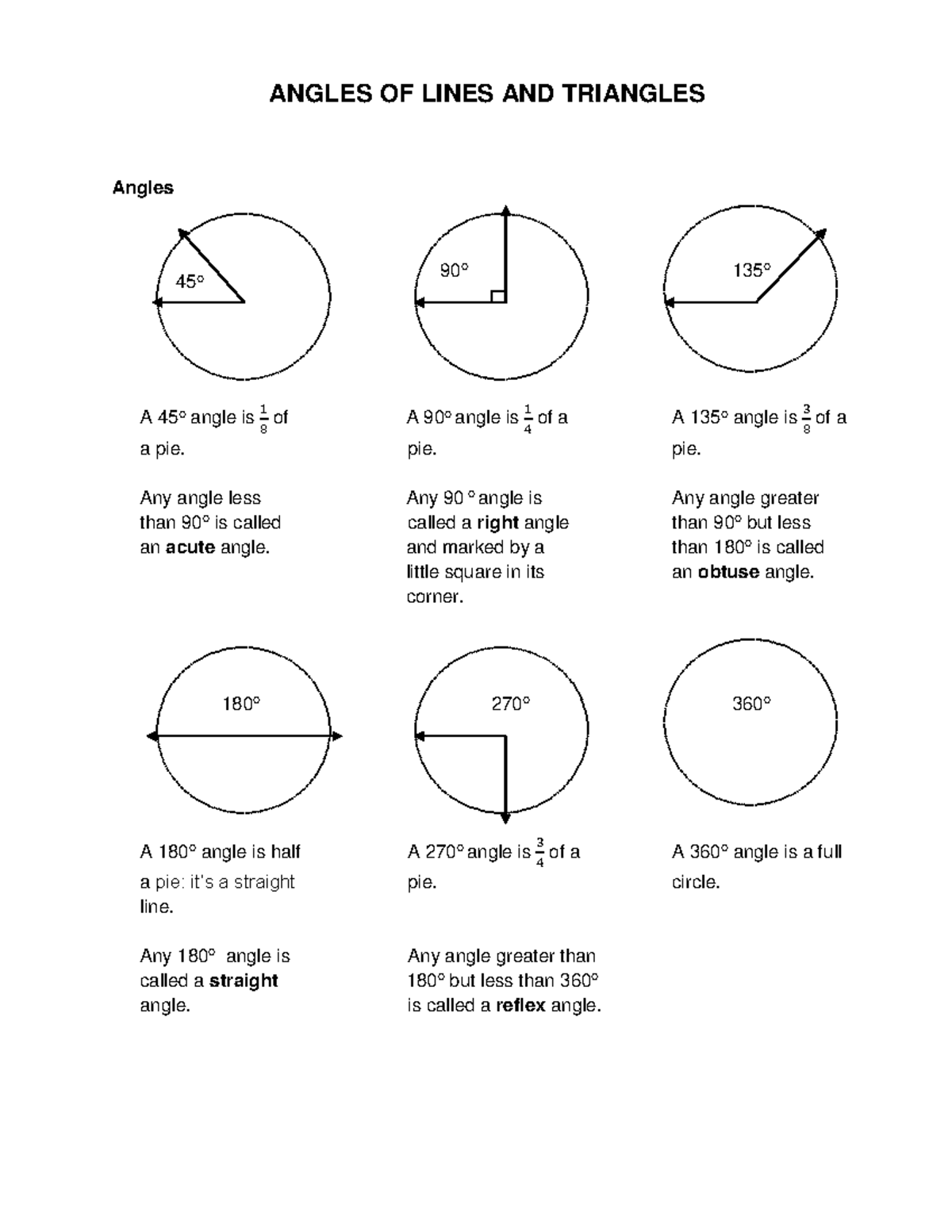 Angles lines triangles ANGLES OF LINES AND TRIANGLES Angles A 45o
