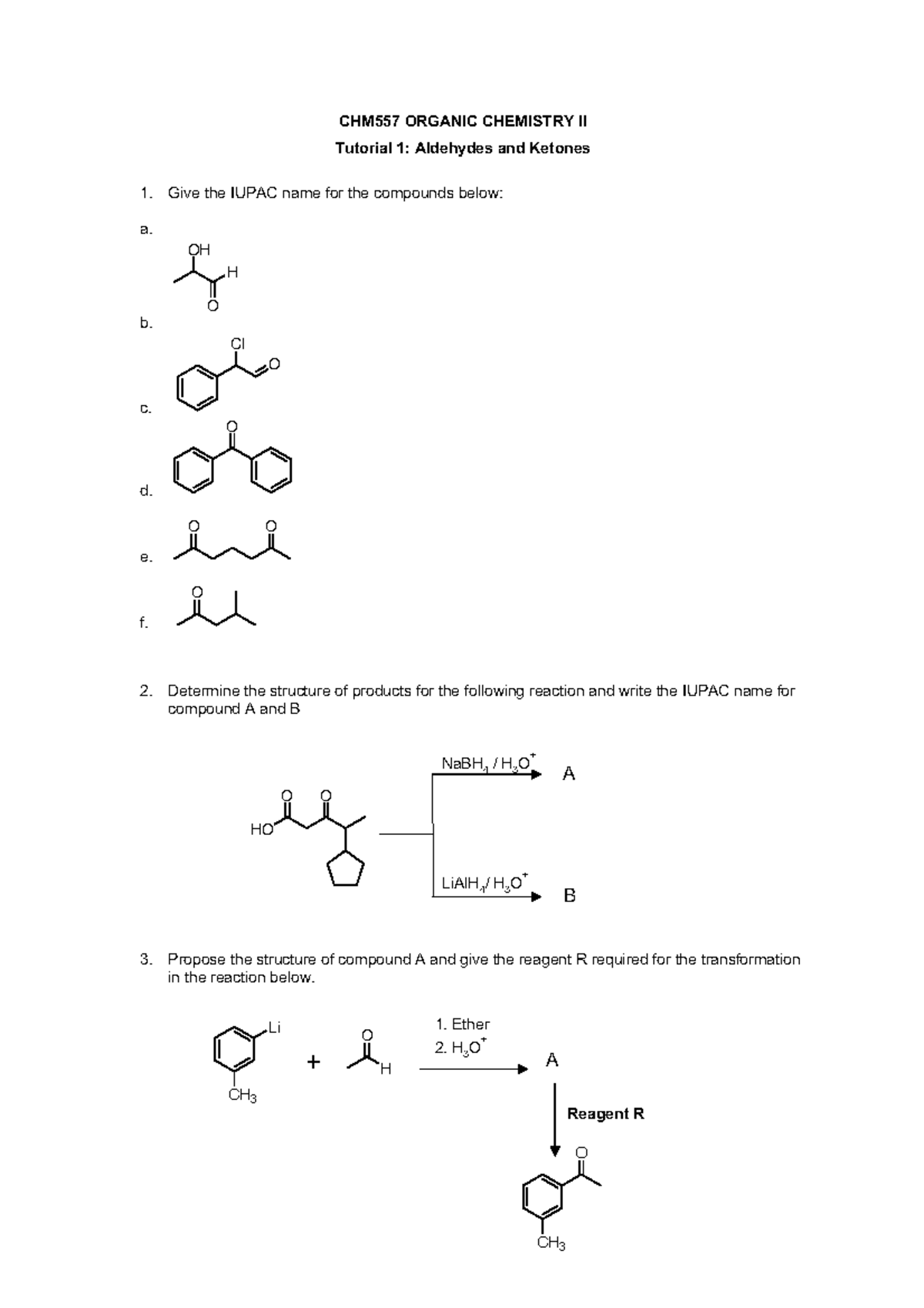 Tutorial 1 - Aldehyde and Ketone prepared by Dr Royhaila - CHM557 ...