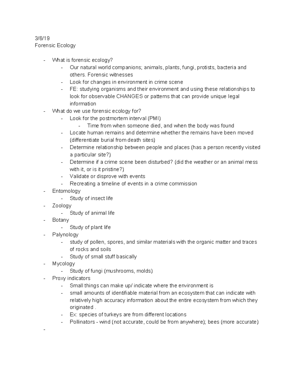 Classnotes- Ch.10 Forensic Ecology - 3/6/ Forensic Ecology What is ...