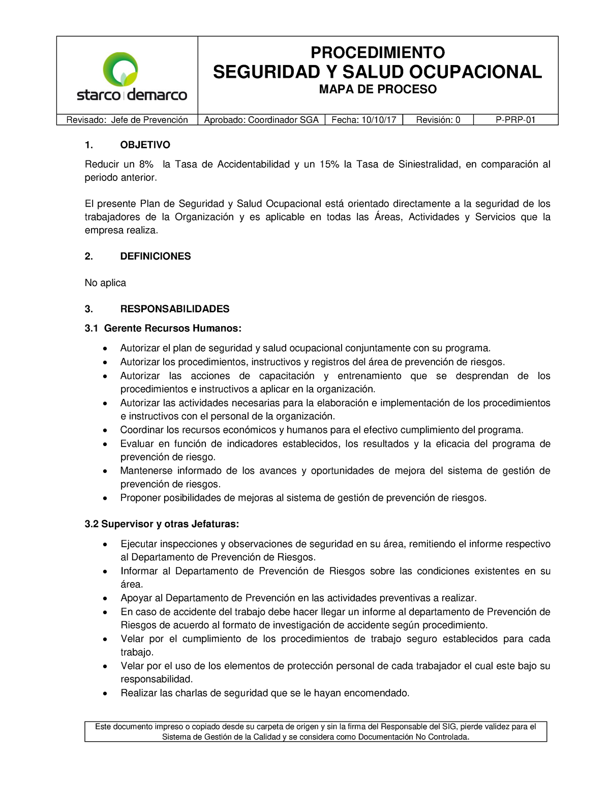 P Prp 01 Procedimiento General De Seguridad Y Salud Ocupacional Seguridad Y Salud Ocupacional 5199