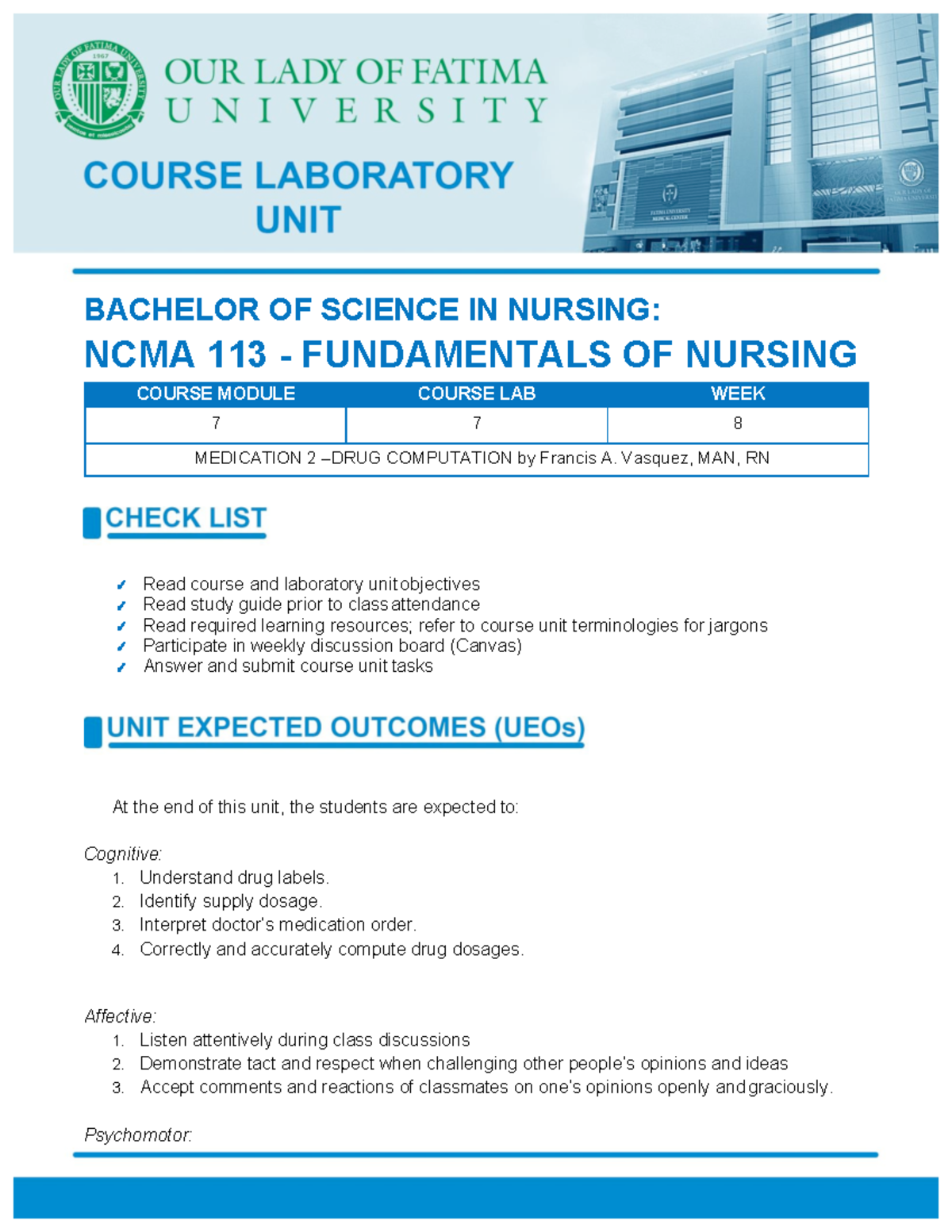 (1 LAB) Lab Module 7 Medication 2 Pdf - BACHELOR OF SCIENCE IN NURSING ...