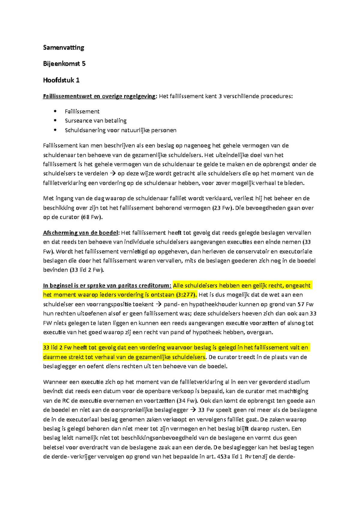 Samenvatting Faillissementsrecht - Samenvatting Bijeenkomst 5 Hoofdstuk ...