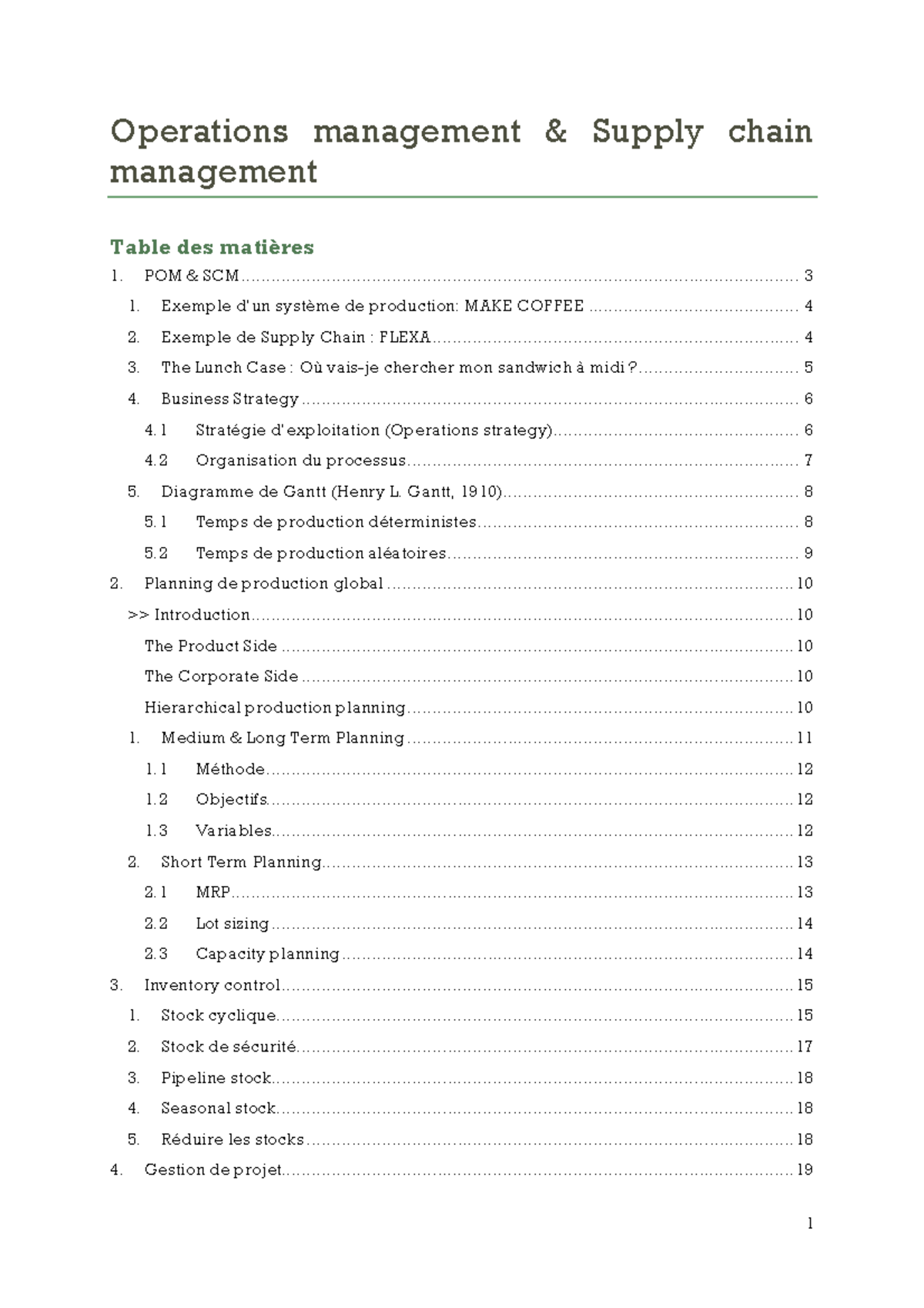 Synthèse Gpo Operations management Supply chain management Table des