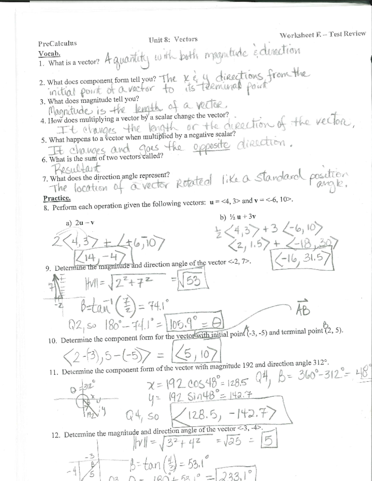 Worksheet E Test Review Answer KEY PAGE 1 - Studocu