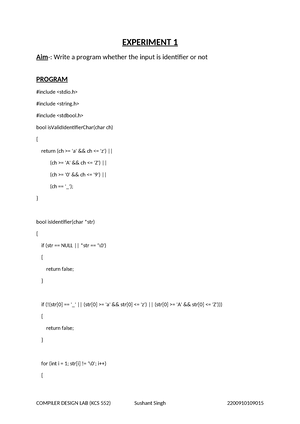 Compiler Design Lab File - COMPILER DESIGN LAB FILE SUB CODE: KCS 552 ...