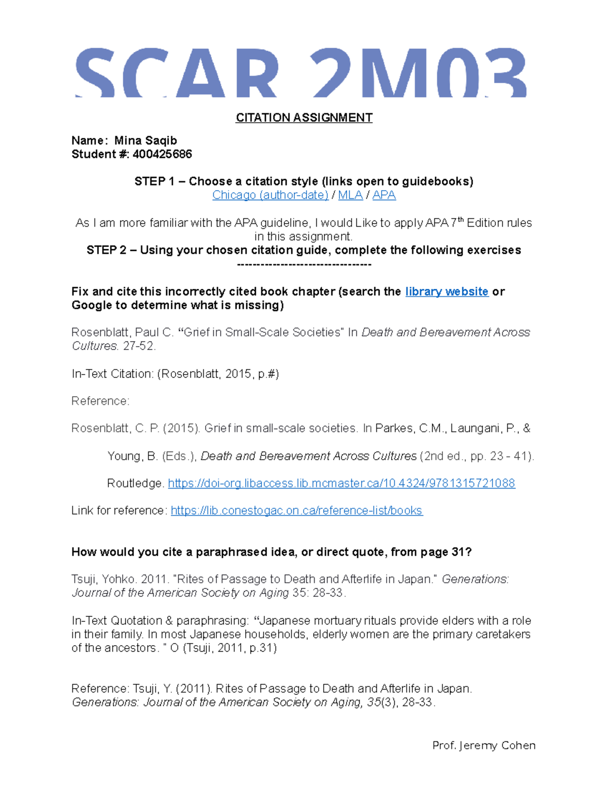 2M03 - Citation Assignment - CITATION ASSIGNMENT Name: Mina Saqib ...