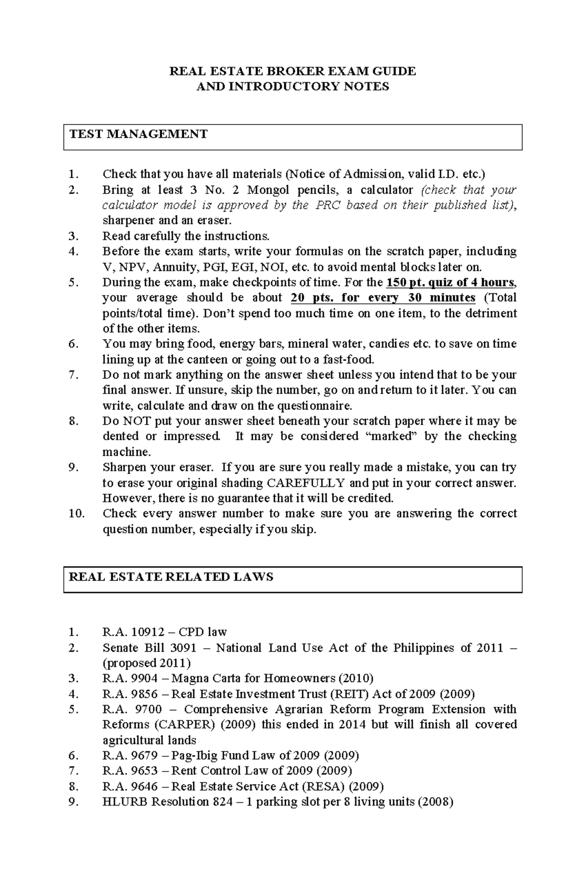 Real Estate Broker Exam Guide and Introductory Notes REAL ESTATE