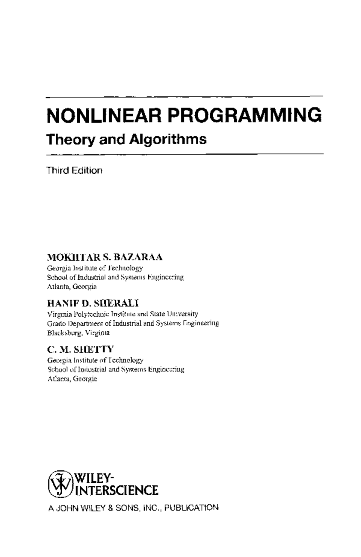 Bazaraa Sherali Nonlinear Progra - NONLINEAR PROGRAMMING Theory and ...