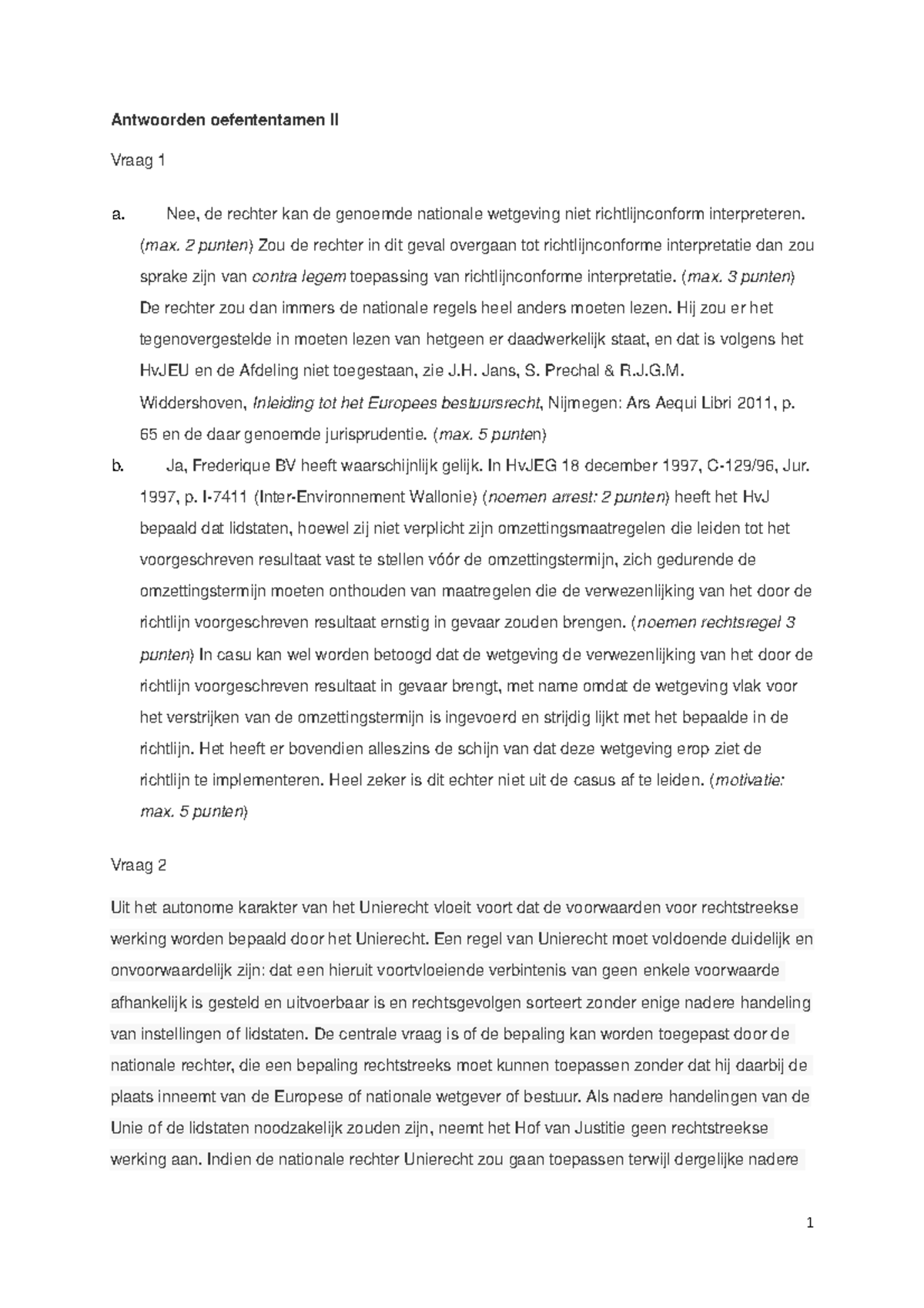 Oefententamen - Antwoorden - Antwoorden Oefententamen II Vraag 1 A. Nee ...