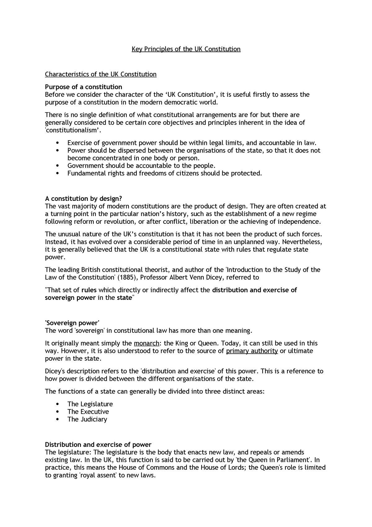 Key Principles Of The UK Constitution Key Principles Of The UK 