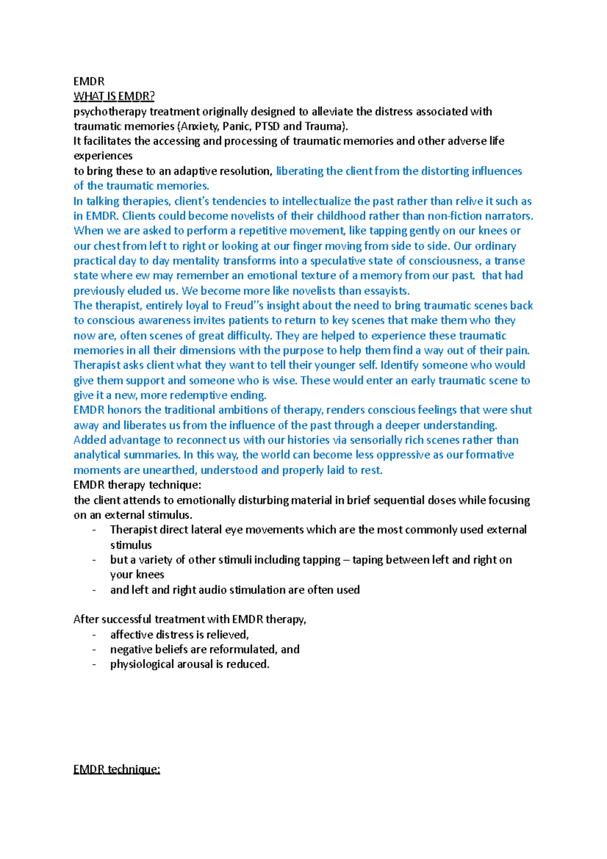 EMDR notes - Cours en anglais - EMDR WHAT IS EMDR? psychotherapy ...