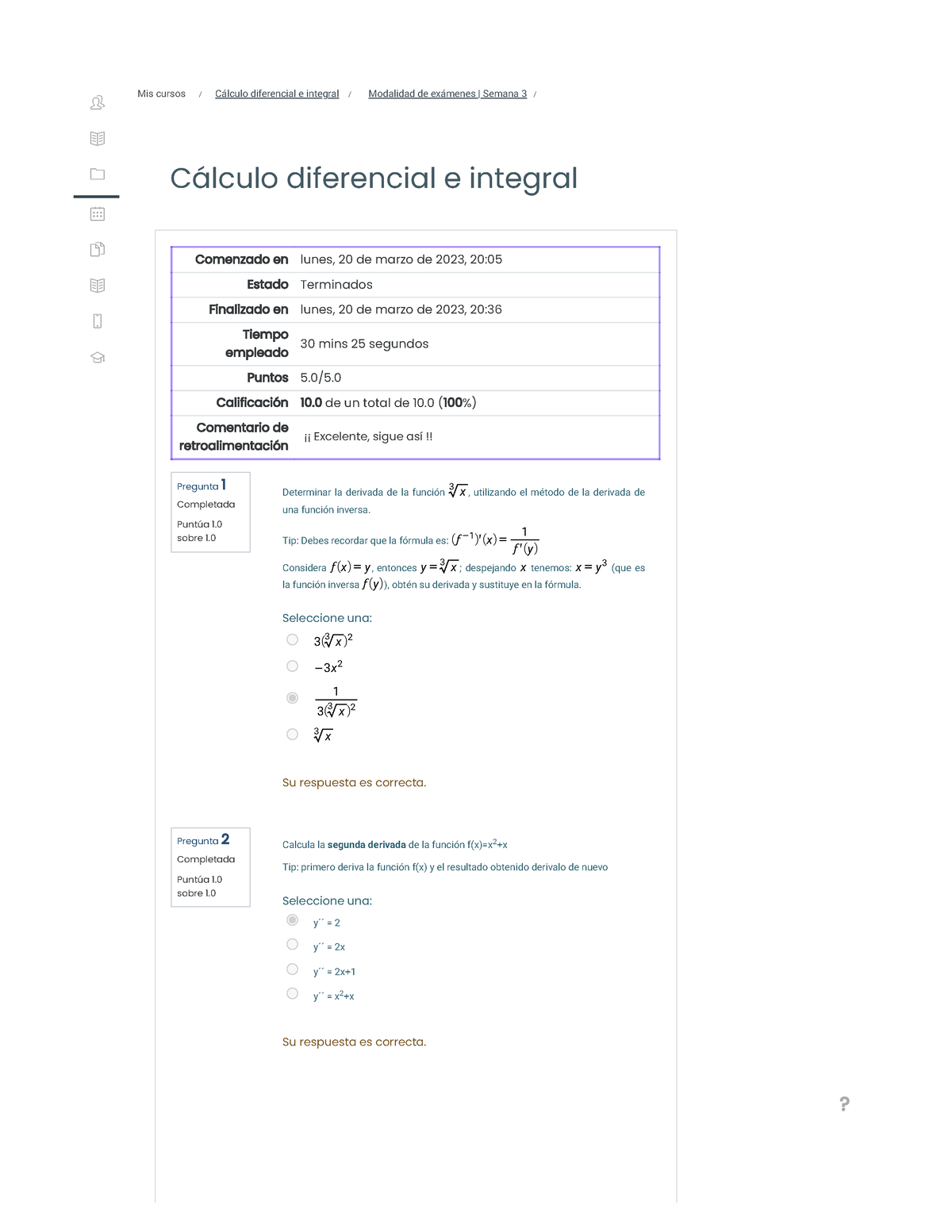 Modalidad De Exámenes Semana 3 Revisión Del Intento - Cálculo ...