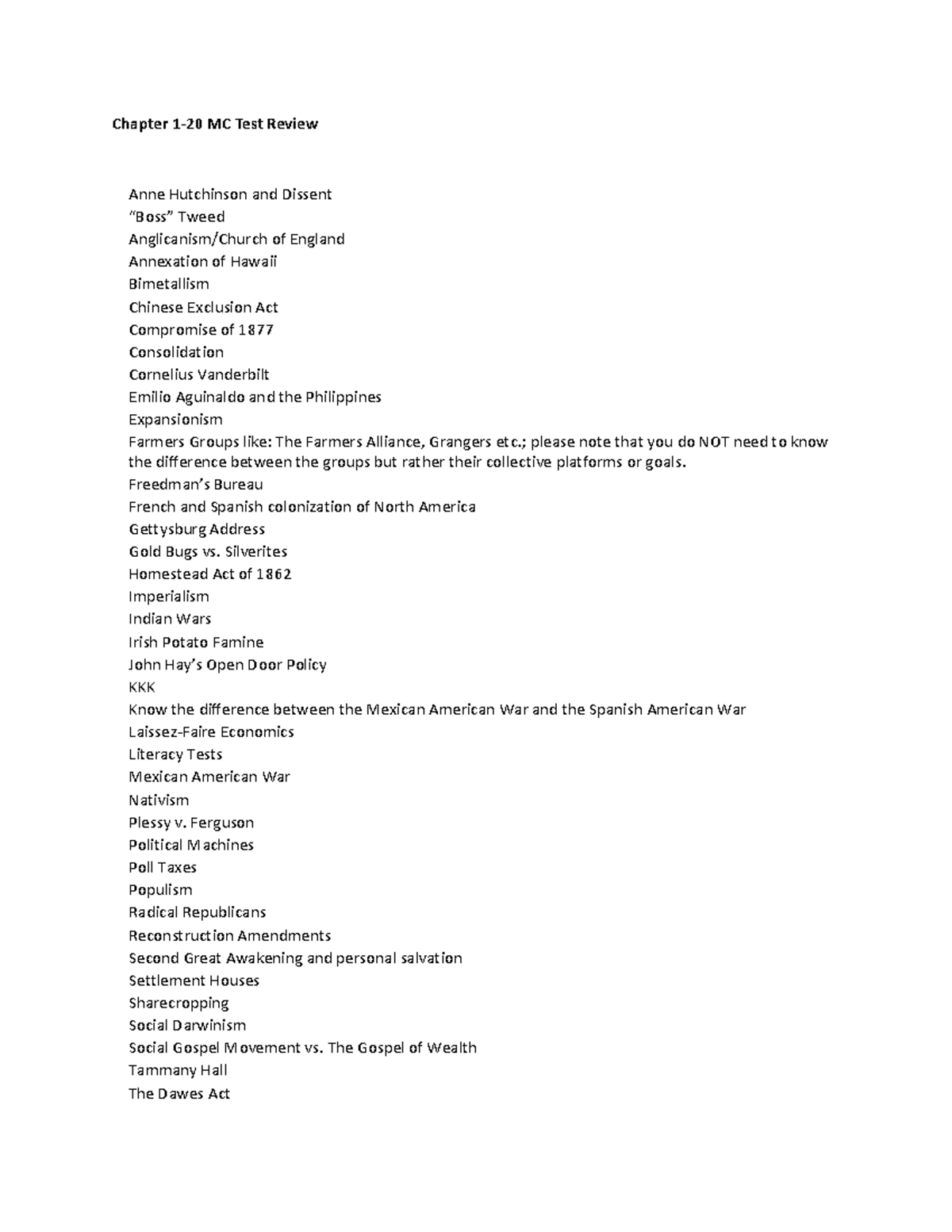 Chapter+1-20+Test+Review - Chapter 1-20 MC Test Review Anne Hutchinson ...