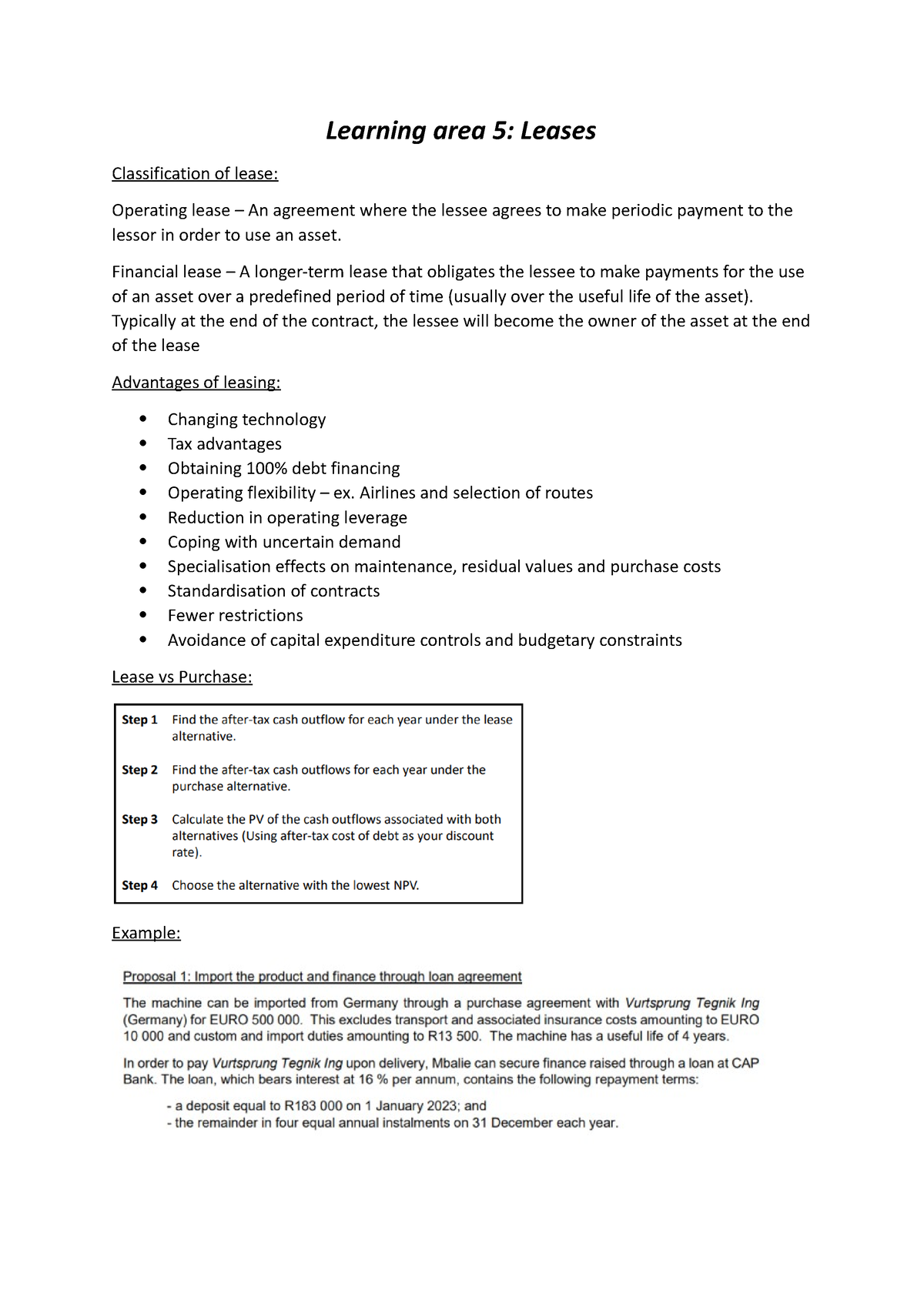 Leases FBS LA4 - Learning Area 5: Leases Classification Of Lease ...