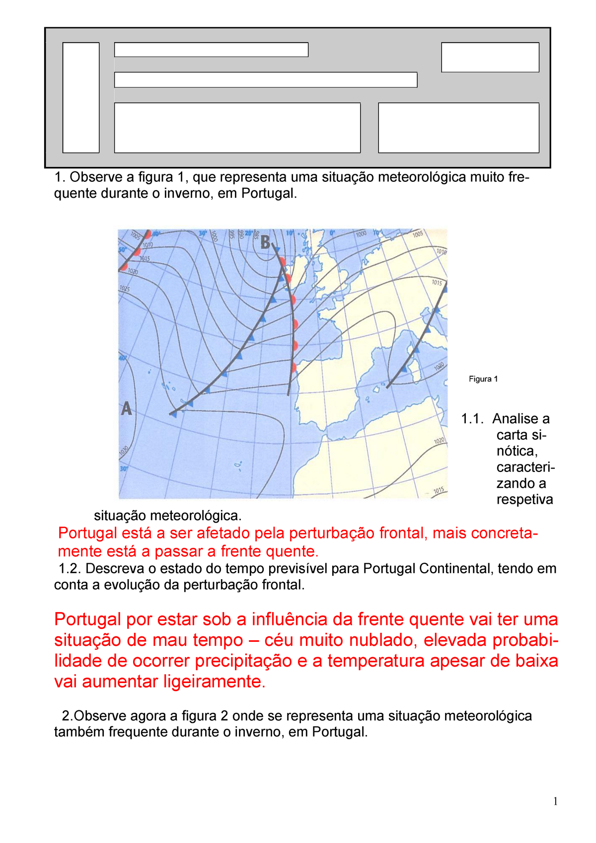 Geografia 11 Estado De Tempo - Ficha De Trabalho Observe Figura Que ...