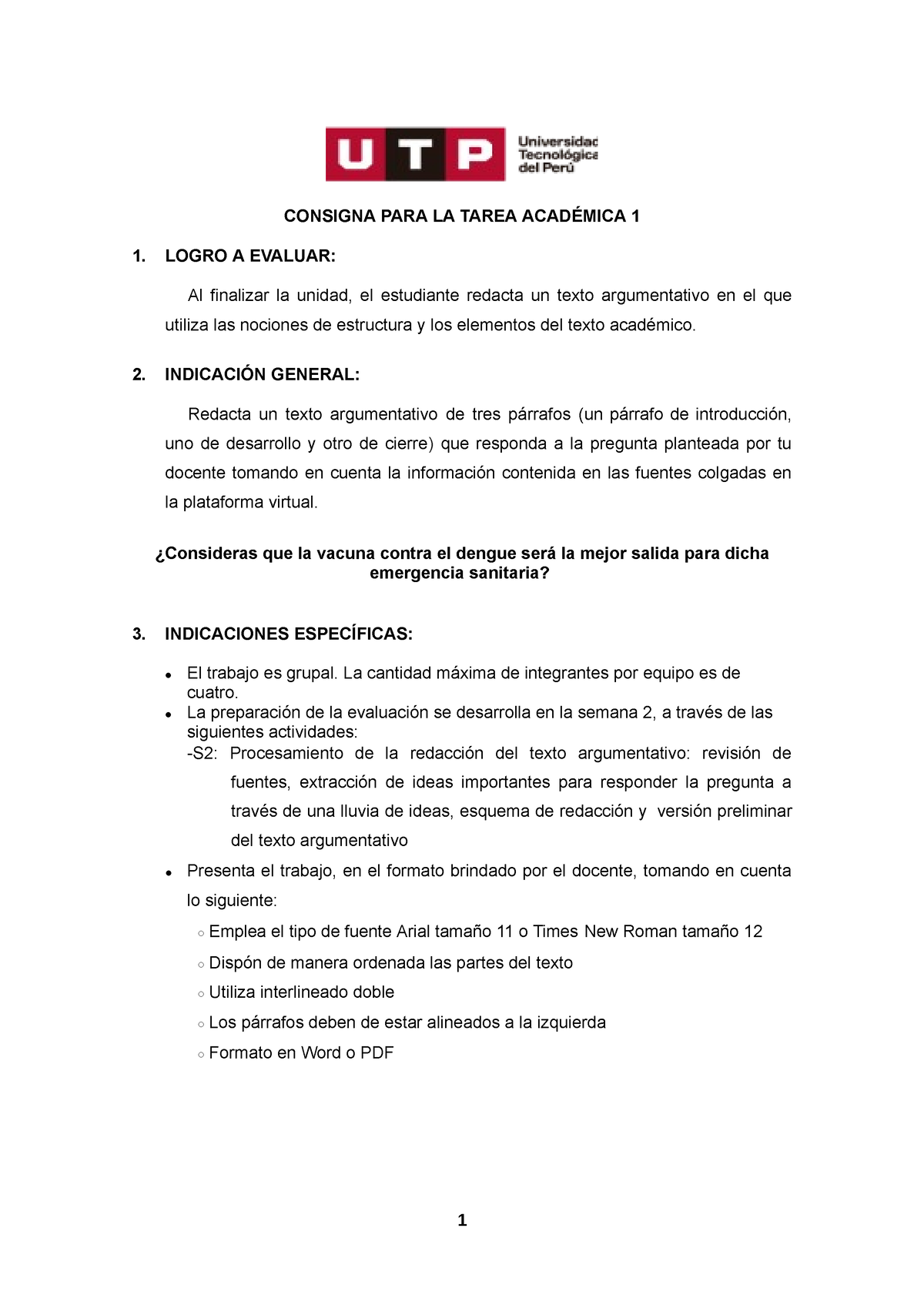 TA1 - Consigna Texto Argumentativo - CONSIGNA PARA LA TAREA ACADÉMICA 1 ...