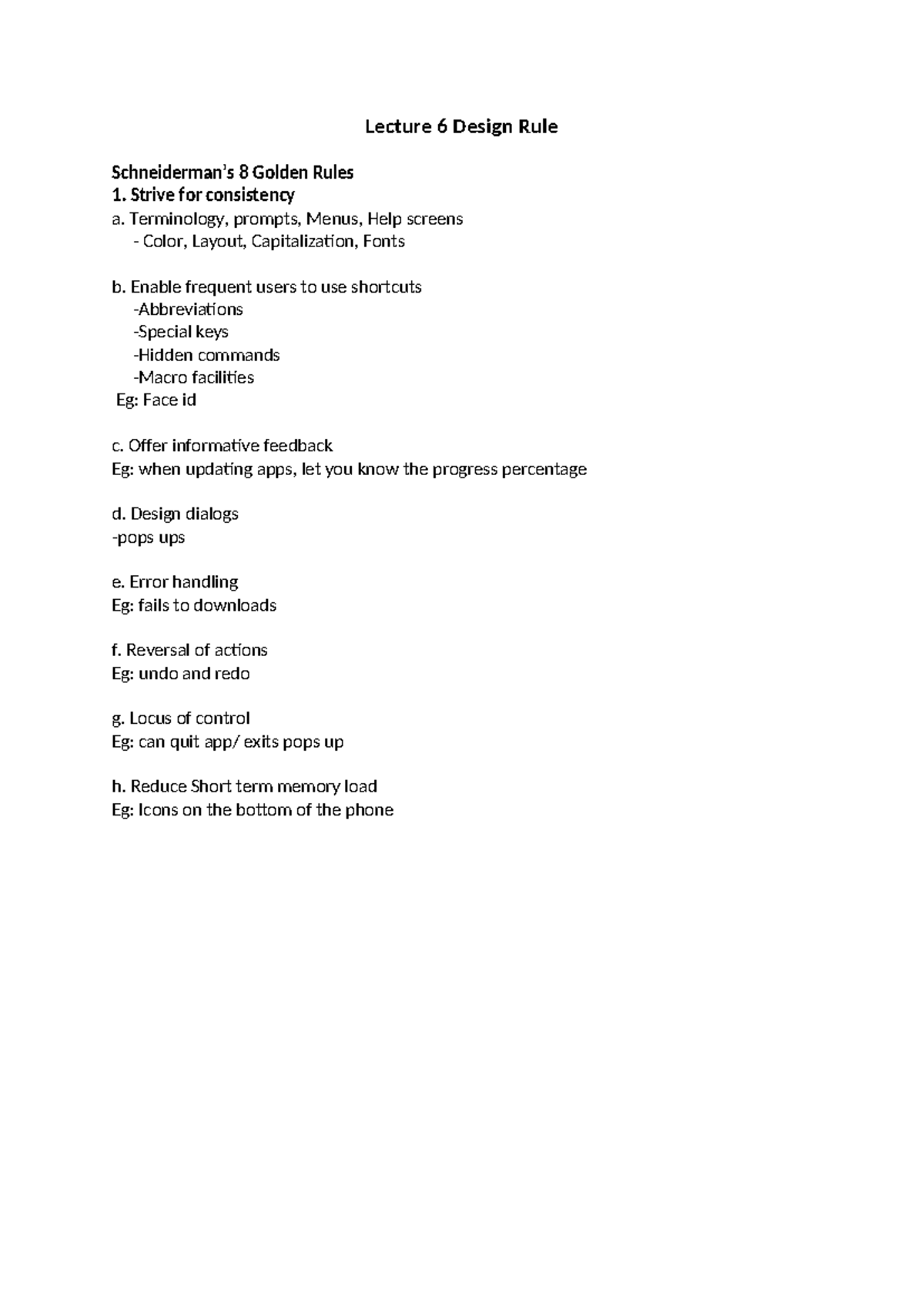 THI notes - Lecture 6 Design Rule Schneiderman’s 8 Golden Rules Strive ...