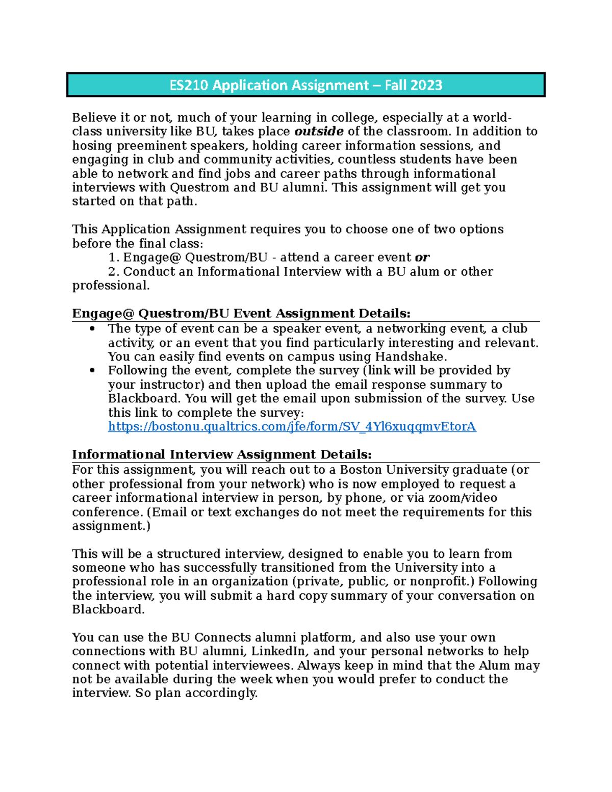 Application Assignment Engage or Interview ES210 - ES210 Application ...