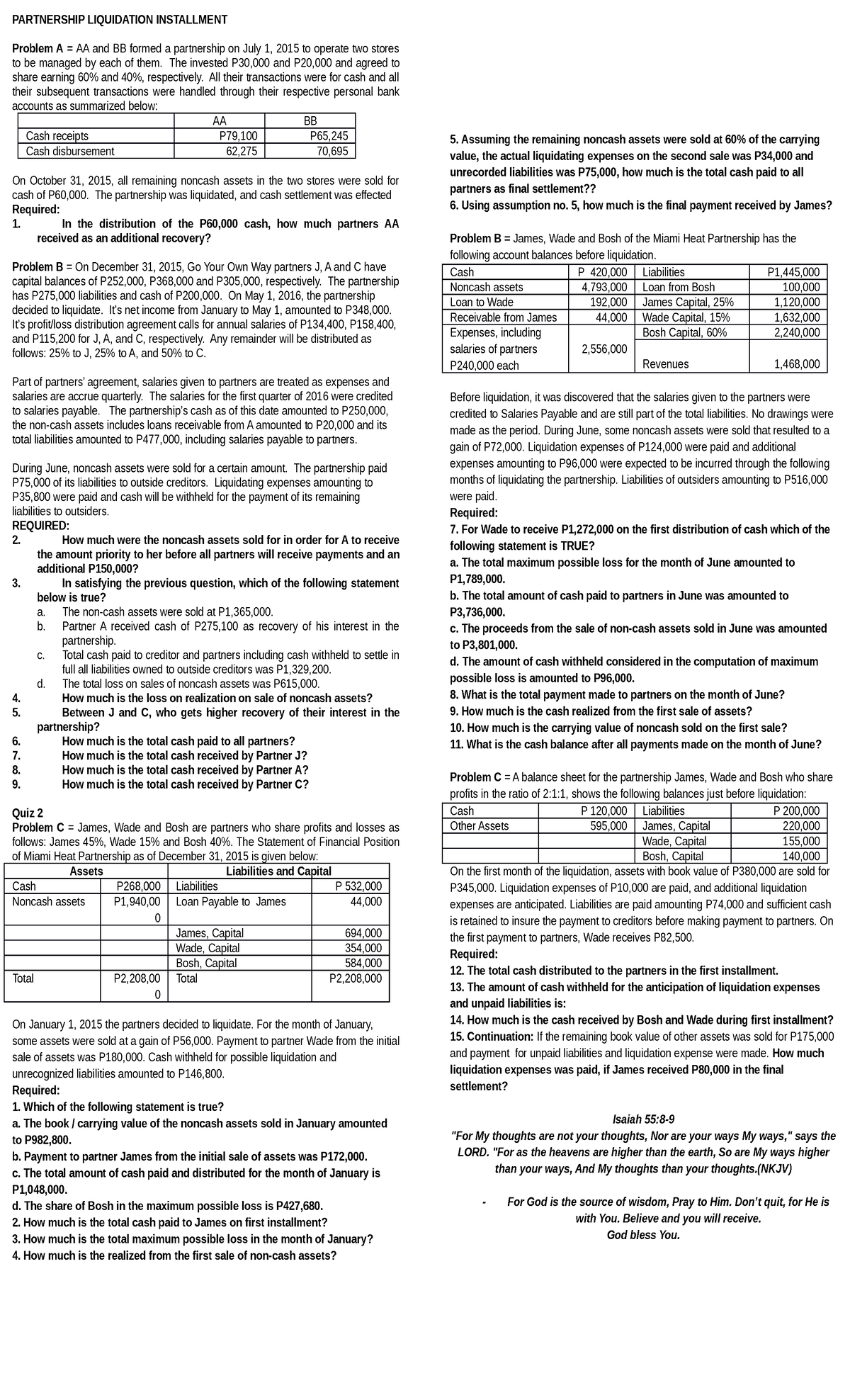 Partnership- Liquidation- Installment - PARTNERSHIP LIQUIDATION ...